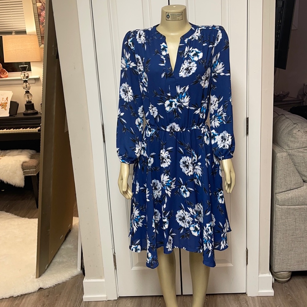 Blue dress with white floral.